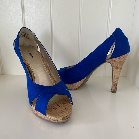 Royal Blue Peep Toe Heels Size 7 - Picture 3 of 9